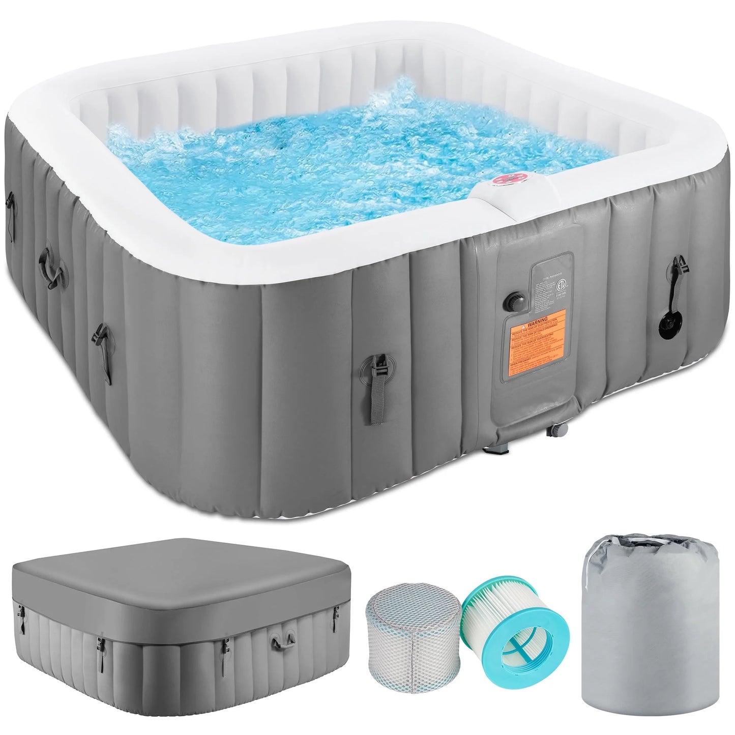 Largecare 73 inch 4-6 Person Inflatable Hot Tub Spa with Control Panel, Outdoor Portable Hottub with 130 Jets, Insulated Tub Cover and Floor Protector, Temperature up to 104°F, Gray