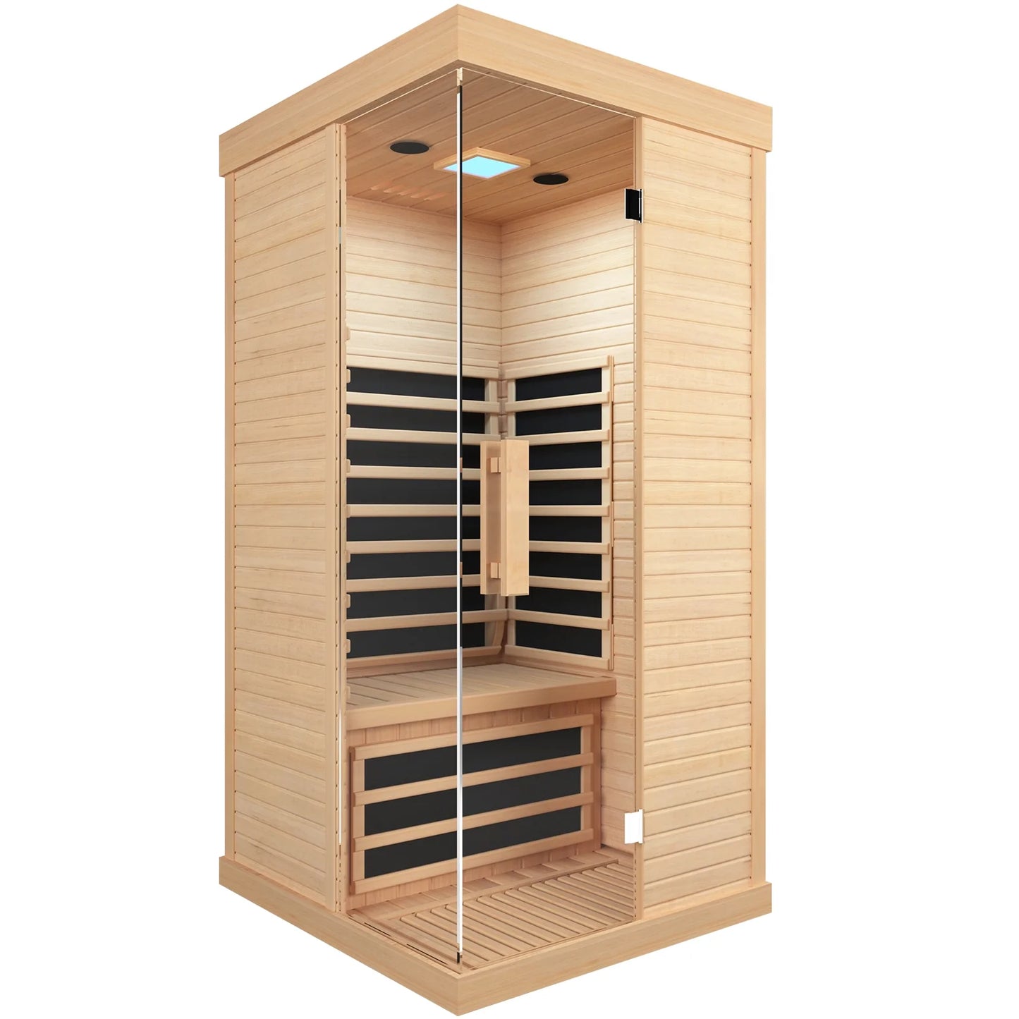 Largecare Infrared Sauna with Colorful Ambient Lighting and 2 Bluetooth Players, Home Sauna with A Weight Capacity of 330 LBS, Canadian Hemlock Single Sauna Room, Ancient Oak, 2.8’ x 2.8’ x 5.9’