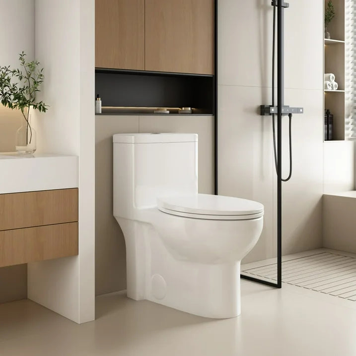 Largrcare Modern One Piece Toilet with Soft Close Seat , Elongated Toilet with Comfort Seat Height, ADA Chair Height 17.32", Dual Flush 1.1/1.6 GPF & MAP 1000g, Standard White Toilet Bowl