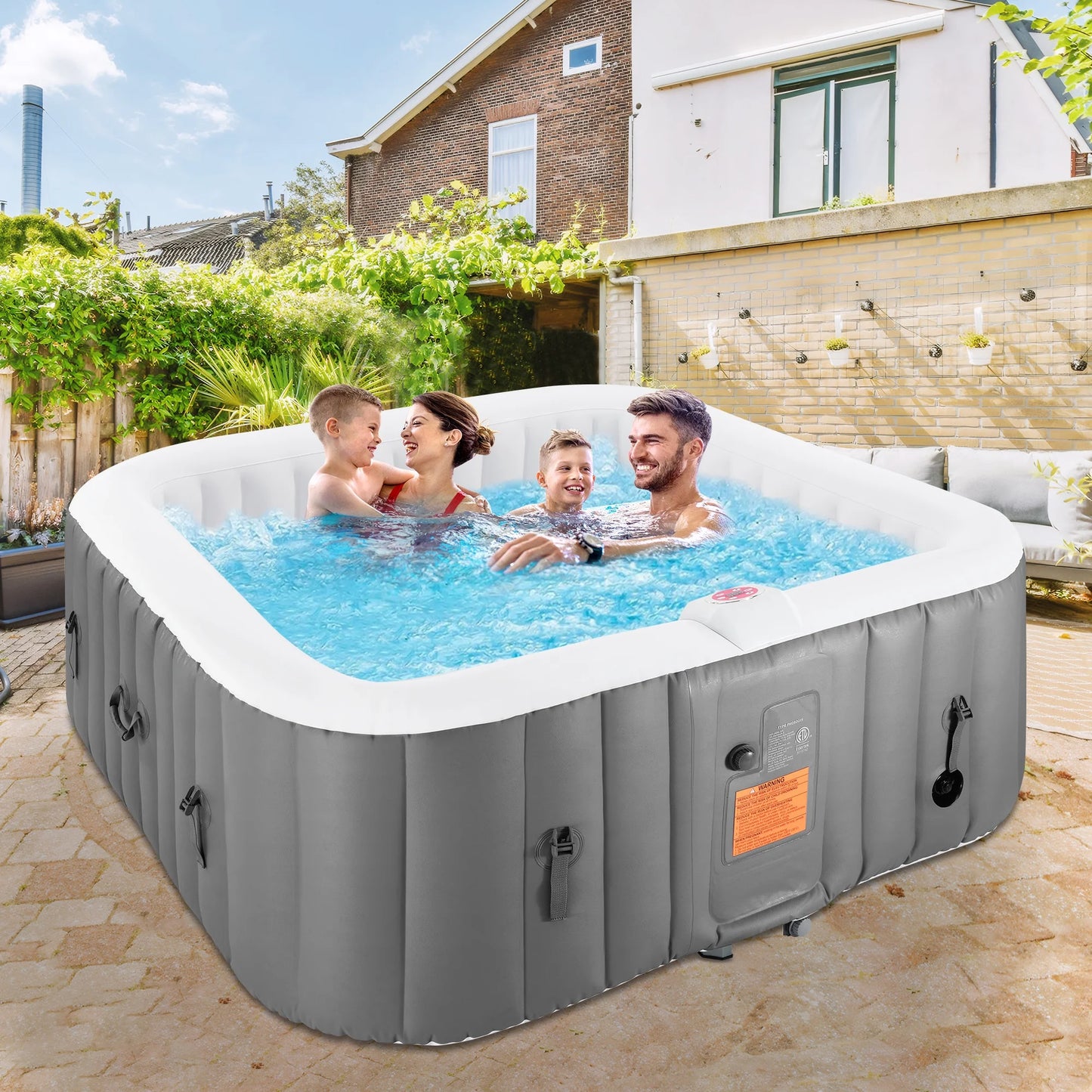 Largecare 73 inch 4-6 Person Inflatable Hot Tub Spa with Control Panel, Outdoor Portable Hottub with 130 Jets, Insulated Tub Cover and Floor Protector, Temperature up to 104°F, Gray