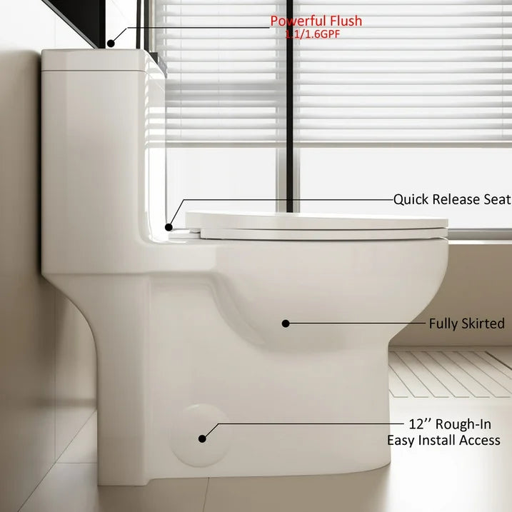 Largrcare Modern One Piece Toilet with Soft Close Seat , Elongated Toilet with Comfort Seat Height, ADA Chair Height 17.32", Dual Flush 1.1/1.6 GPF & MAP 1000g, Standard White Toilet Bowl