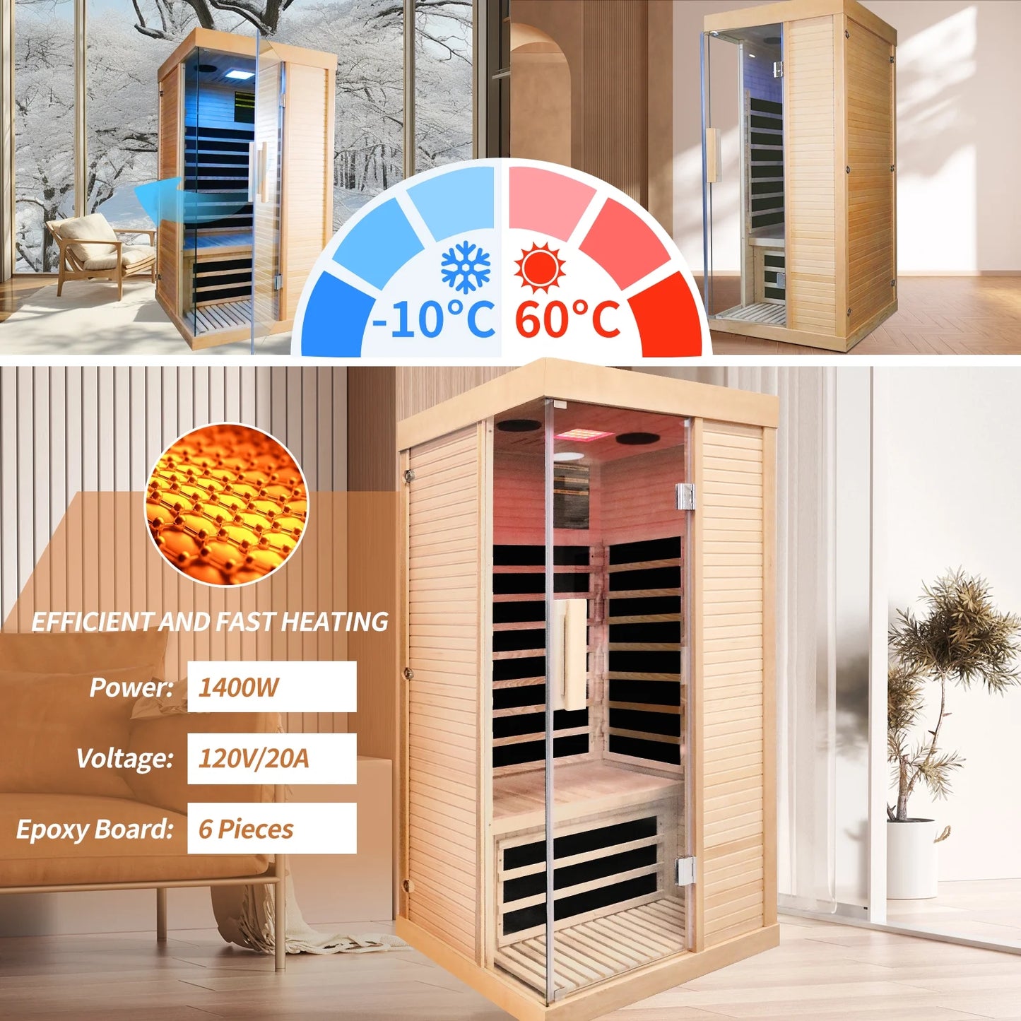 Largecare Infrared Sauna with Colorful Ambient Lighting and 2 Bluetooth Players, Home Sauna with A Weight Capacity of 330 LBS, Canadian Hemlock Single Sauna Room, Ancient Oak, 2.8’ x 2.8’ x 5.9’
